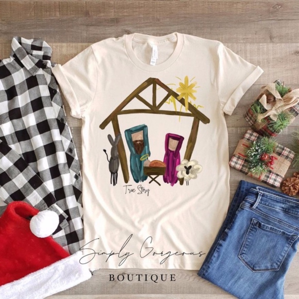 Christmas GraphicTee Mantel True Story HandCrafted